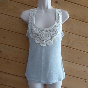 Crochet Thermal Light Blue Lace Scoop Neck Tank Top Boho Peasant S